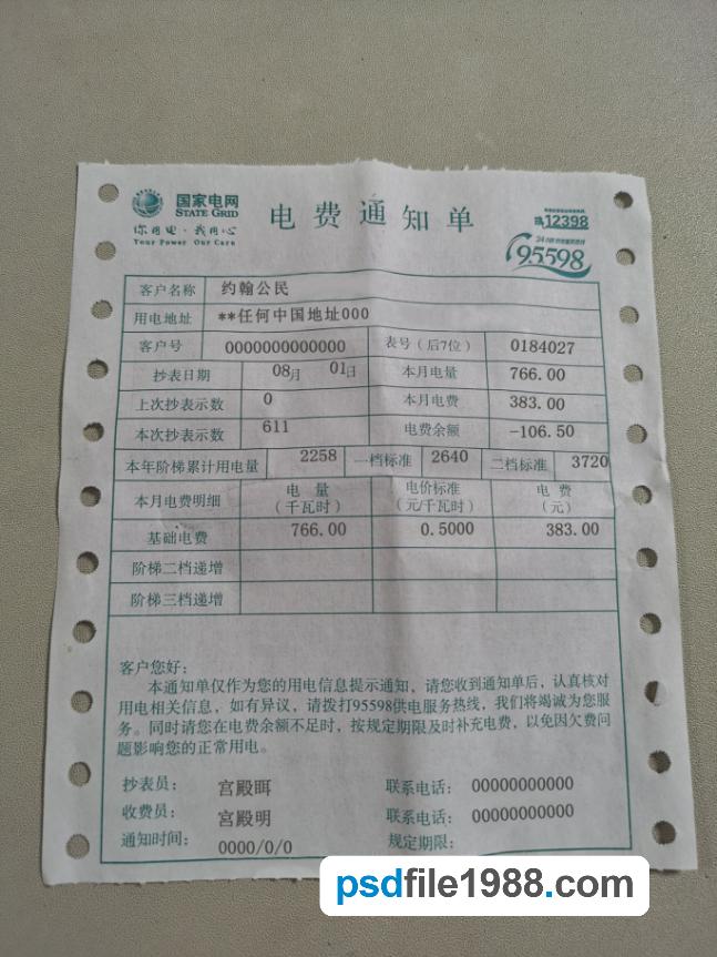 China State Grid Corporation of China SGCC Electricity Utility Bill (Photolook)